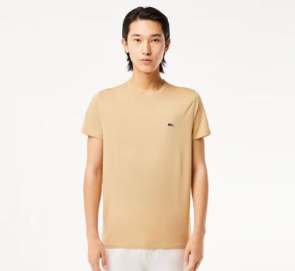 LACOSTE T-Shirt Uomo Manica Corta Cotone PIMA Beige