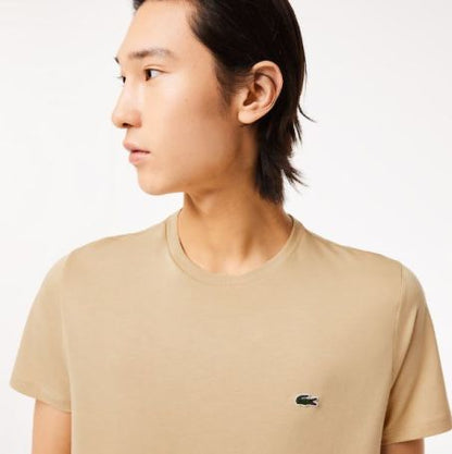 LACOSTE T-Shirt Uomo Manica Corta Cotone PIMA Beige